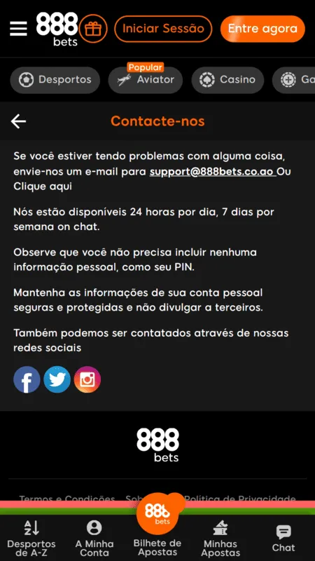 Exemplo de suporte ao cliente