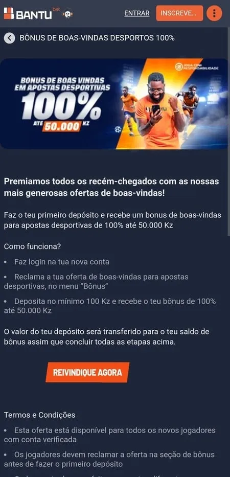 Bónus de boas-vindas de 100%
