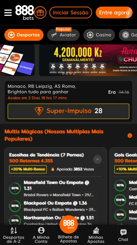 Página inicial da 888bets