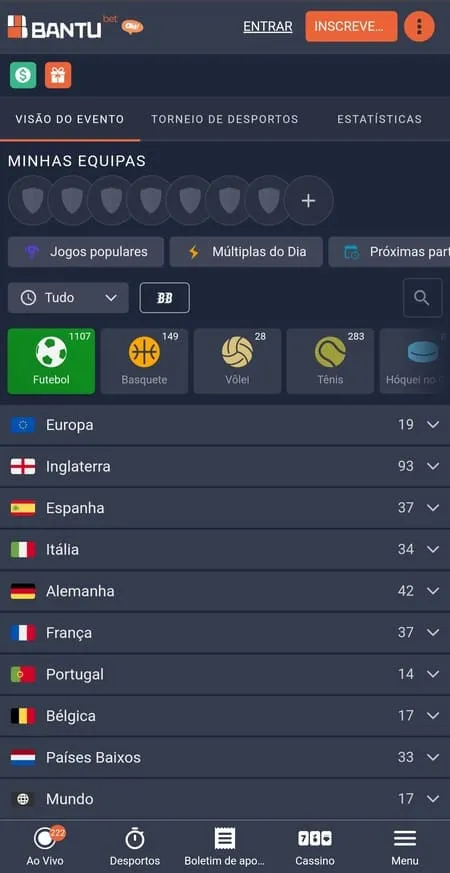 Mercados de apostas da Bantubet