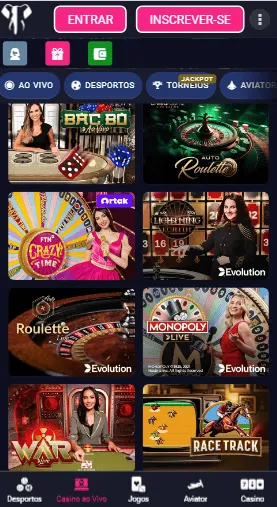 Catálogo de casino ao vivo da Elephan Bet