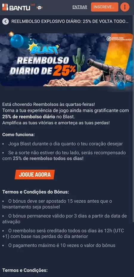 Reembolso Diário de 25% da BantuBet
