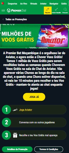 Banner do Premier Bet a promover voos grátis no jogo Aviator
