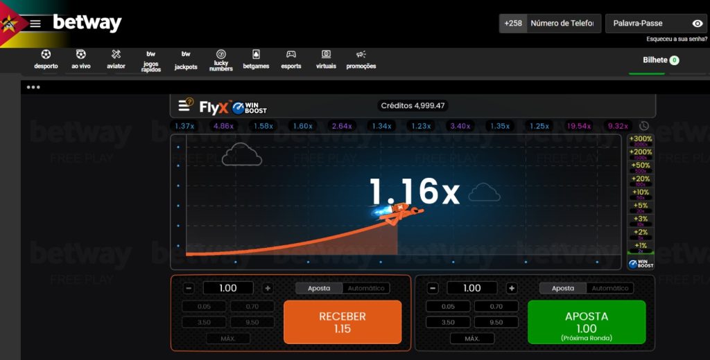 Jogo FlyX na Betway aposte e multiplique seus ganhos enquanto o personagem voa.