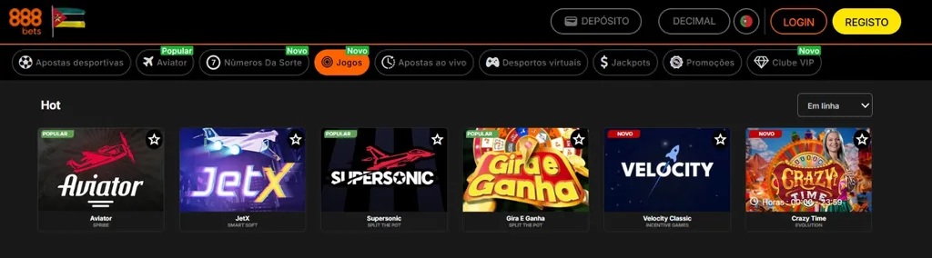 Opções de crash games na 888bets
