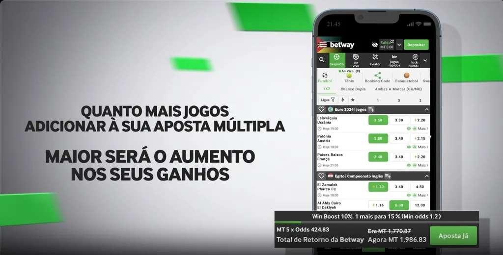 Aposta múltipla na Betway quanto mais jogos adicionar, maior será o aumento nos seus ganhos.