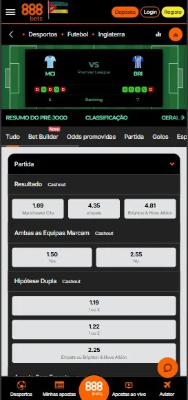 Mercados de apostas em futebol da Betway 888bet
