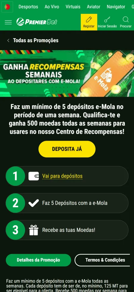 Recompensas Semanais com Depósitos por E-Mola na Premier Bet