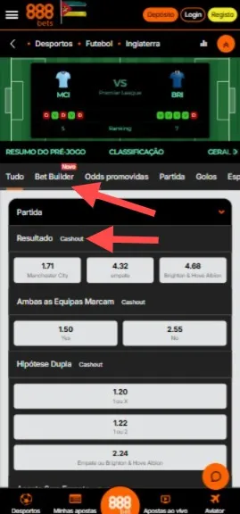 Sistema de apostas desportivas da 888Bets