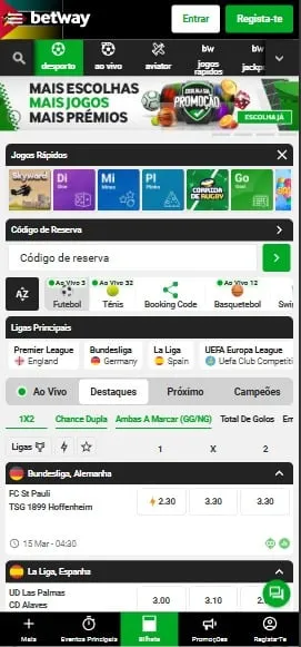 Página inicial da Betway Moçambique