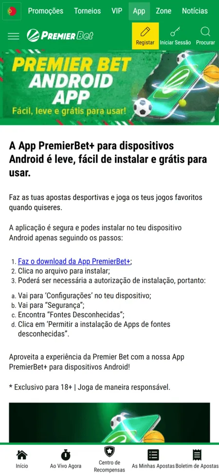 Como baixar o app da Premier Bet