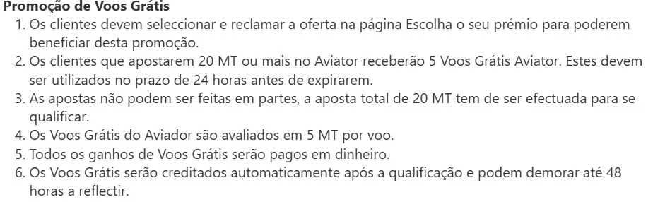 Termos e Condições da promoção de voos grátis para Aviator na Betway Moçambique