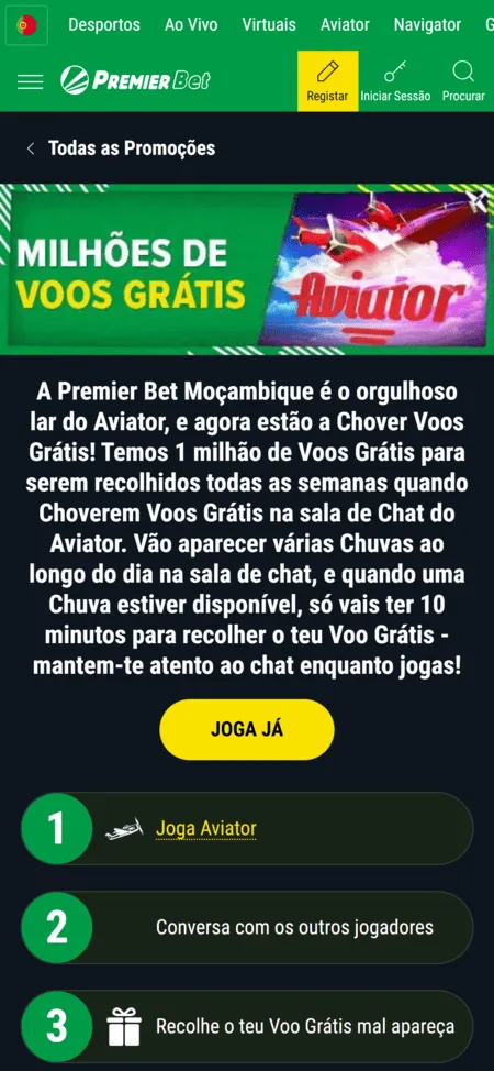 Promoção “Milhões de Voos Grátis no Aviator” na Premier Bet