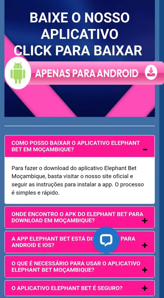 Baixe app Elephant Bet para Android. Instruções no site oficial. Perguntas frequentes sobre download e segurança do aplicativo.