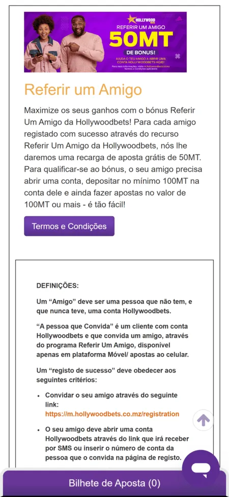 Promo Referir Um Amigo na Hollywoodbets