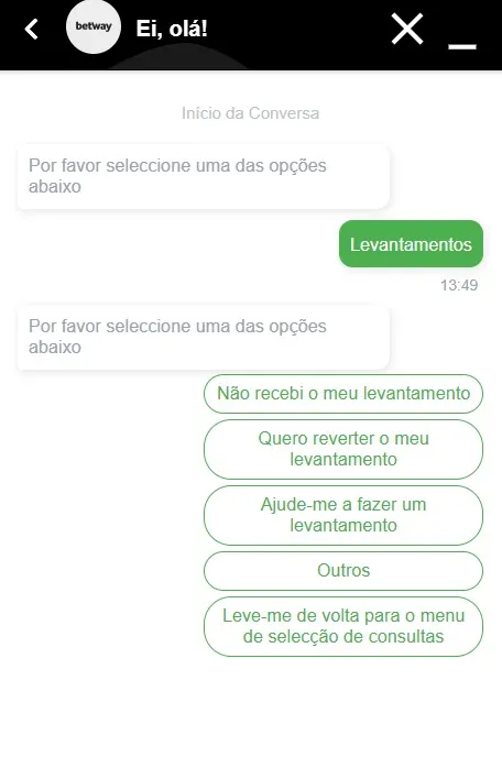 Conversa com o atendimento ao vivo na Betway Moçambique