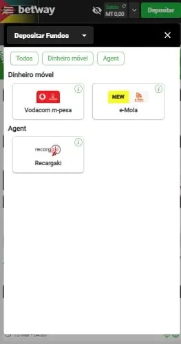 Opções de depósitos da Betway