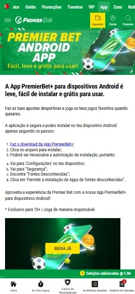 Guia passo a passo para baixar e instalar o aplicativo Premier Bet em dispositivos Android, com instruções de segurança.
