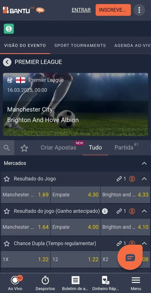 Mercados de apostas em futebol da Bantu.bet