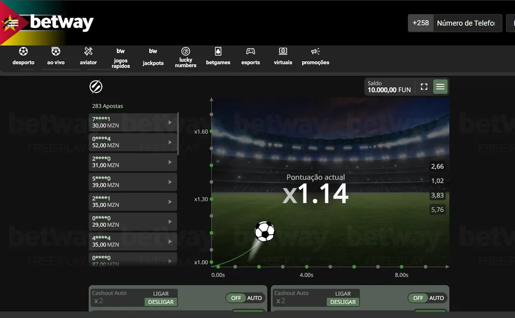 Jogo de crash com temática de futebol na Betway. Aposte, multiplique seus ganhos e resgate antes da queda.