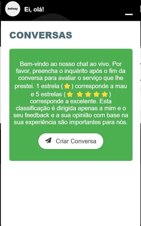 Página inicial do chat ao vivo da Bewtay Moçambique