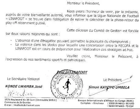 RD Congo : Le championnat au bord du chaos