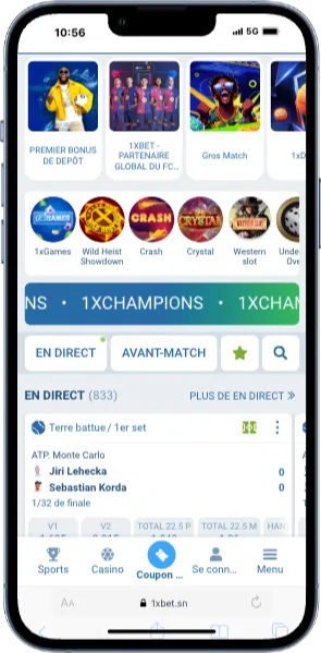 Tous  les matchs sur l'APK 1xbet