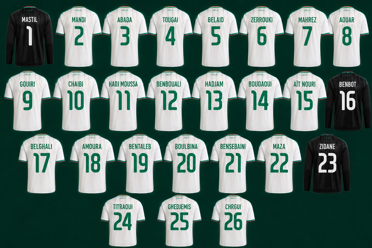 num&eacute;ro maillot Alg&eacute;rie joueurs Coupe du monde 2026