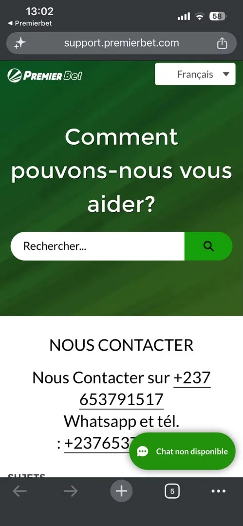 Avis sur le service client de Premier Bet