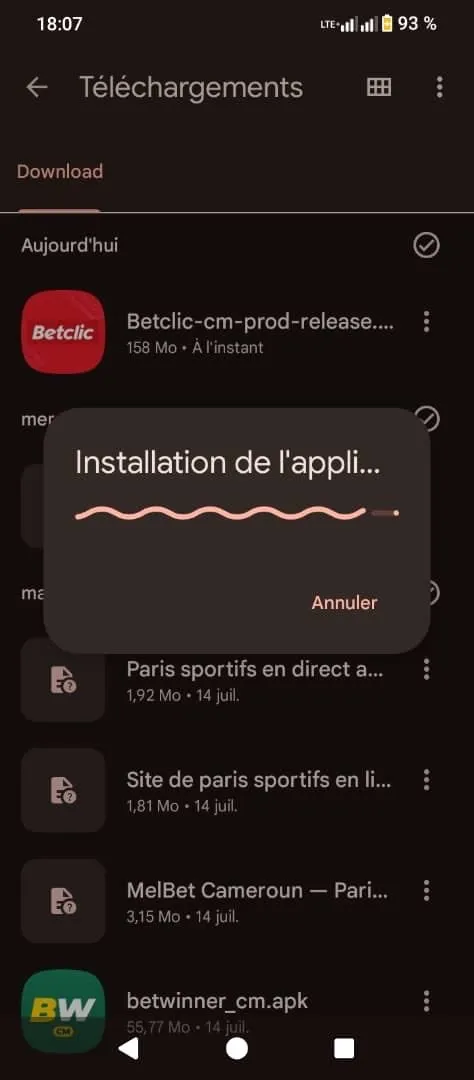 Installation confirmation Betclic APK Afrique