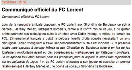 Lorient : Quand Ndong arrache l&rsquo;oreille de M&eacute;nez
