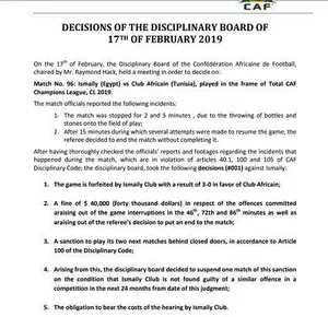 LDC : Ismaily 0-3 Club Africain sur tapis vert (officiel)