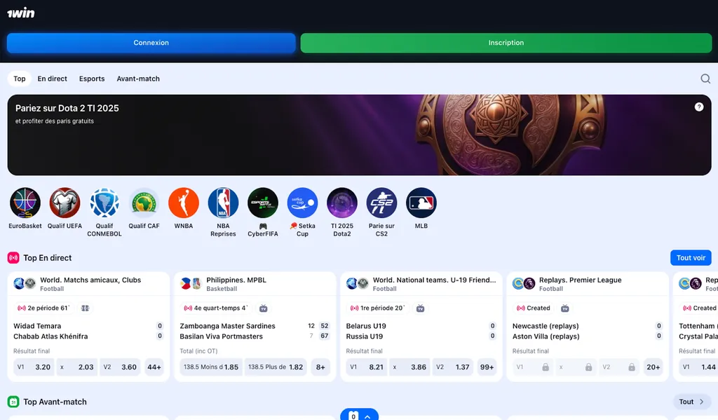 Découvrez le site de paris sportifs et casino 1win