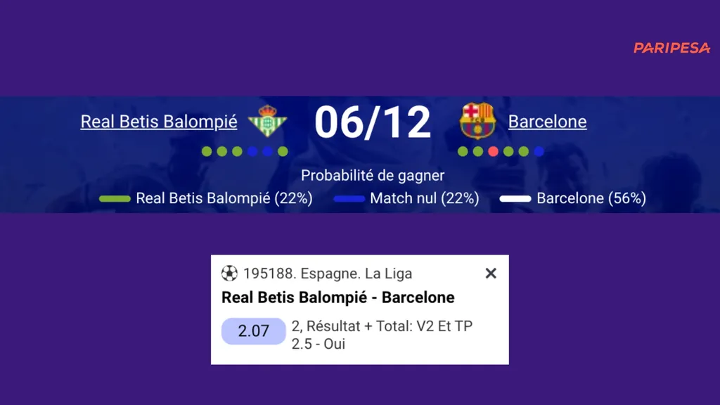 Pronostiquez Betis-Barca avec le code promo PariPesa