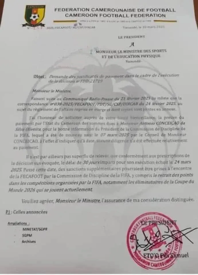 Demande de preuves par Eto&rsquo;o &agrave; son ministre des Sports camerounais