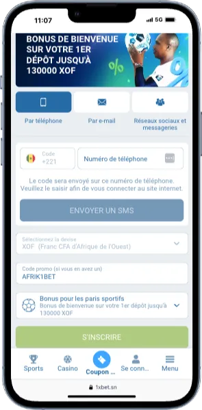 Inscription 1xbet avec le code promo AFRIK1BET