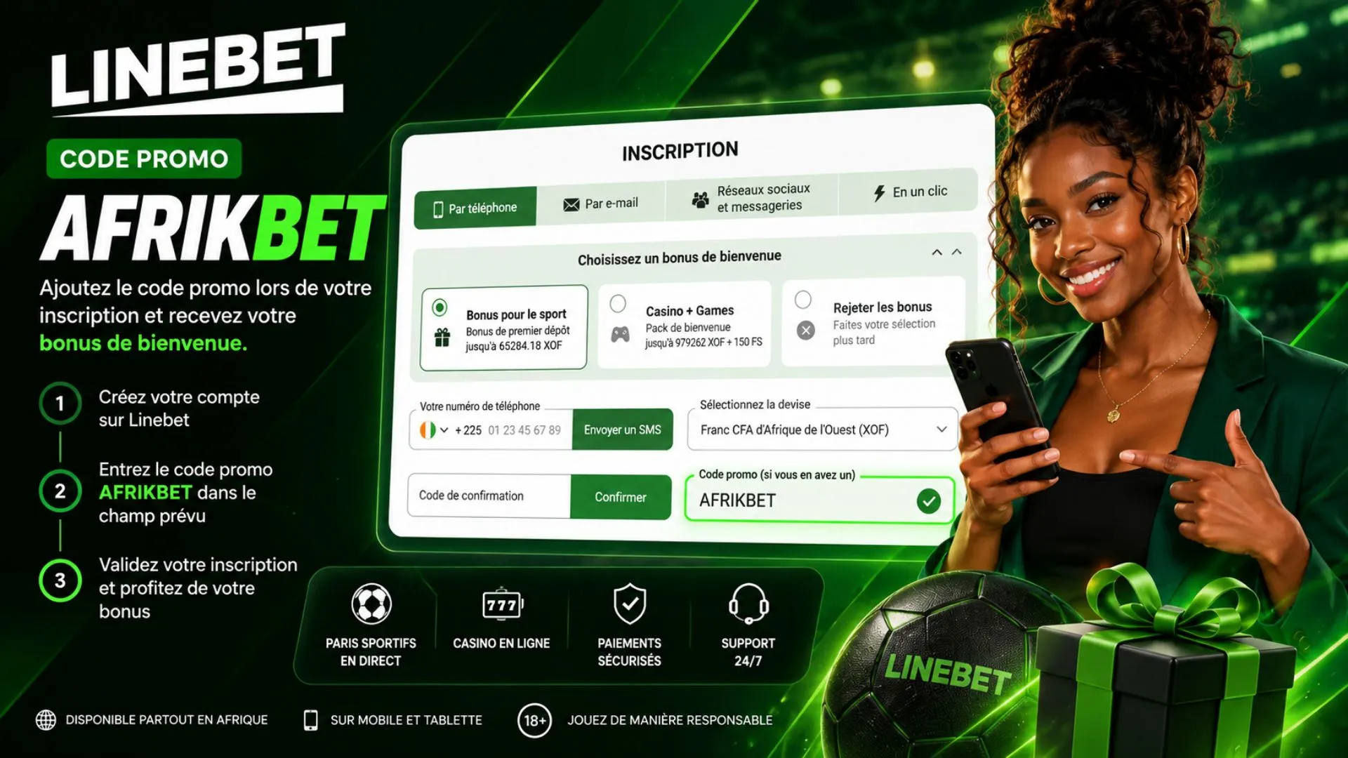 Explication inscription code promo sur Linebet avec AFRIKBET

