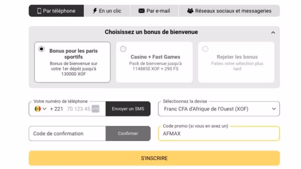Etapes inscription sur MelBet pour activer le code bonus AFMAX
