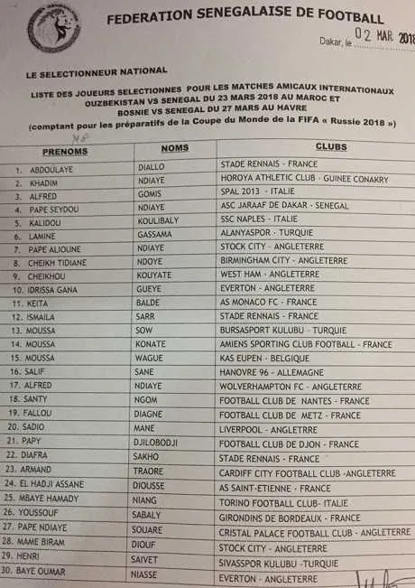 S&eacute;n&eacute;gal : Djilobodji et Souar&eacute; de retour, 1&egrave;re pour Ngom !