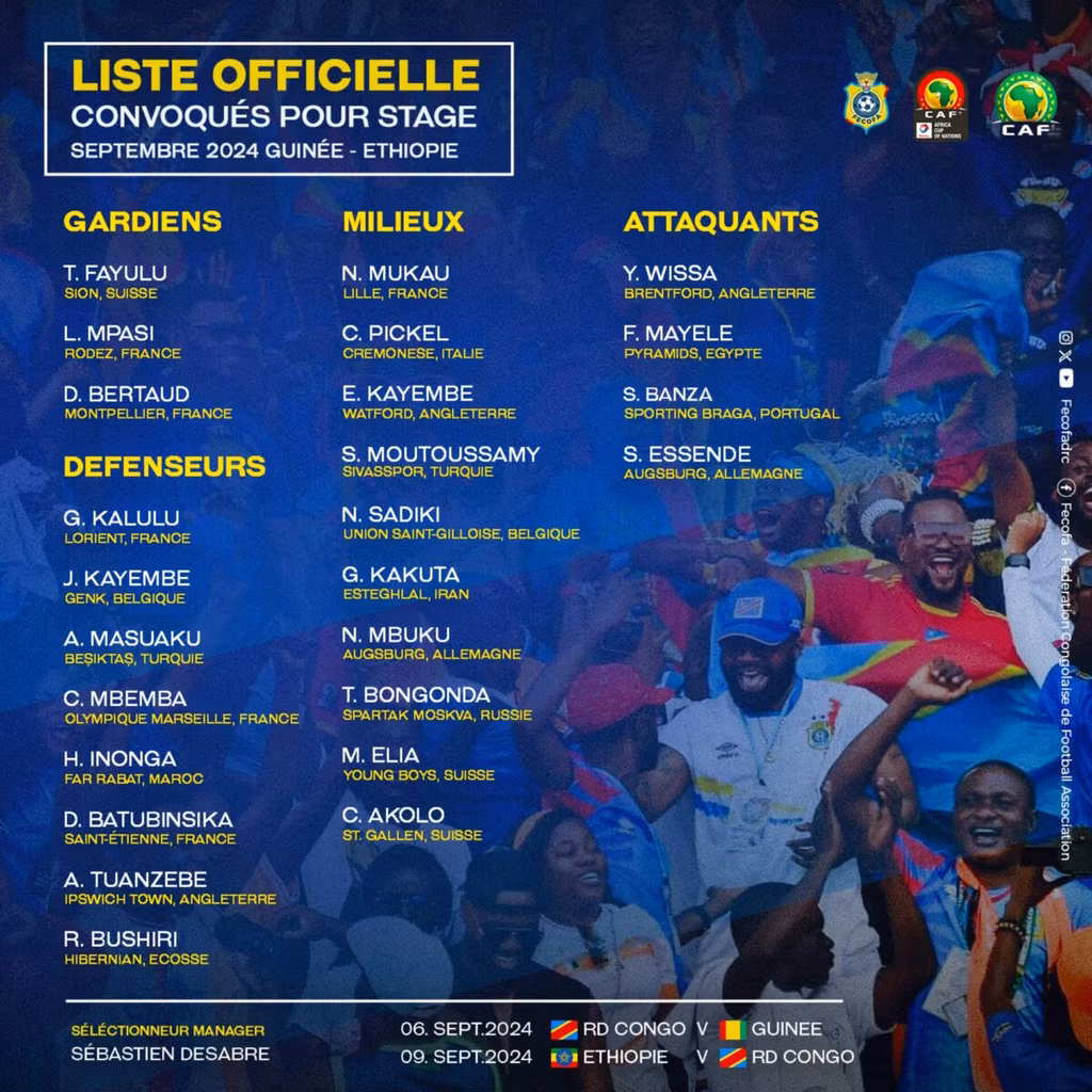 Liste RDC, Guin&eacute;e, Ethiopie, Desabre, septembre 2024