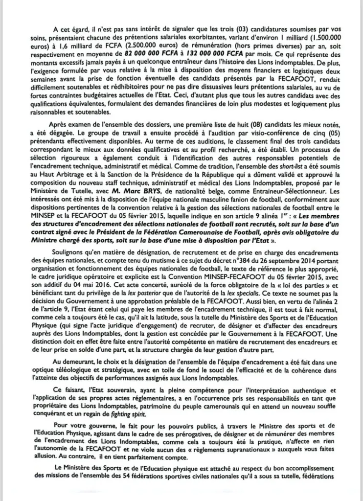 Lettre Fecafoot