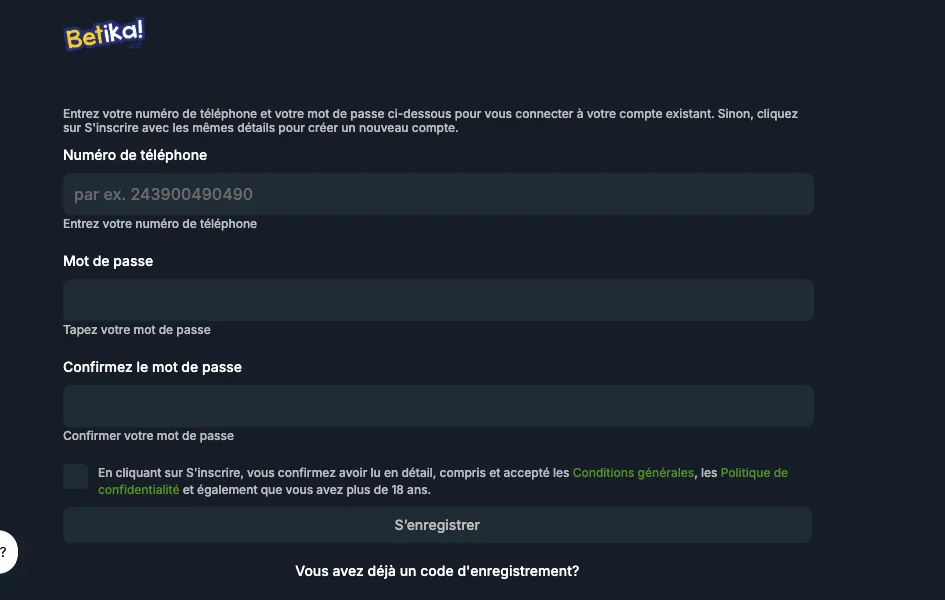 S'inscrire sur Betika avec le code promo 