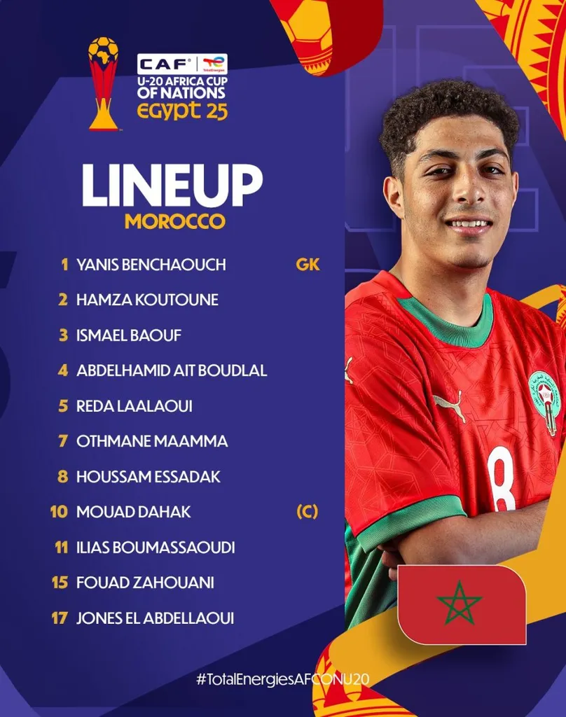 Compo Maroc contre Afrique du Sud finale de la CAN U20 2025