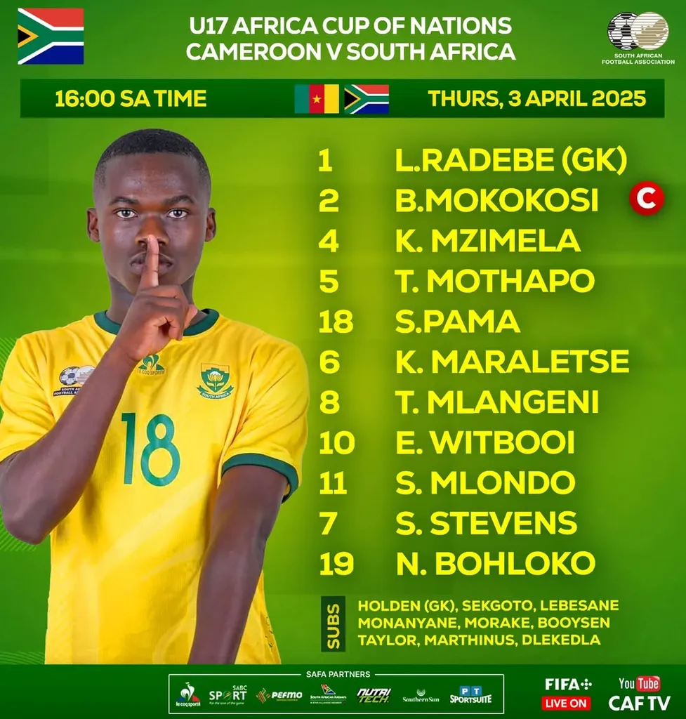 Compo Afrique du Sud U17 contre Cameroun U17