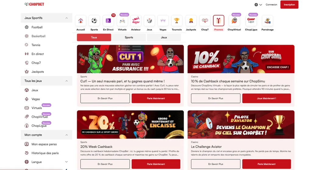 Promotions sur Chopbet avec le code promotionnel AFCHOP