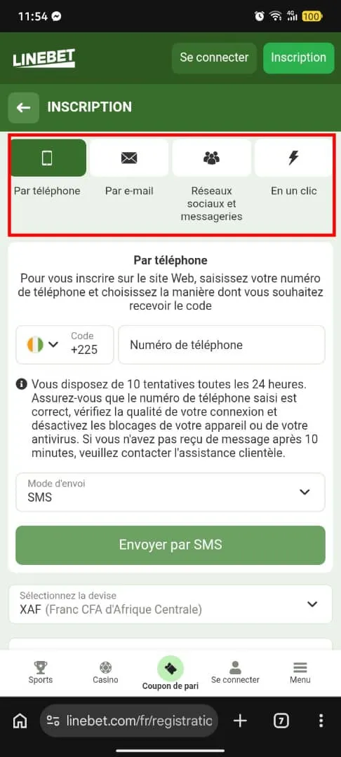 Les 4 m&eacute;thodes d'inscription Linebet sur le site