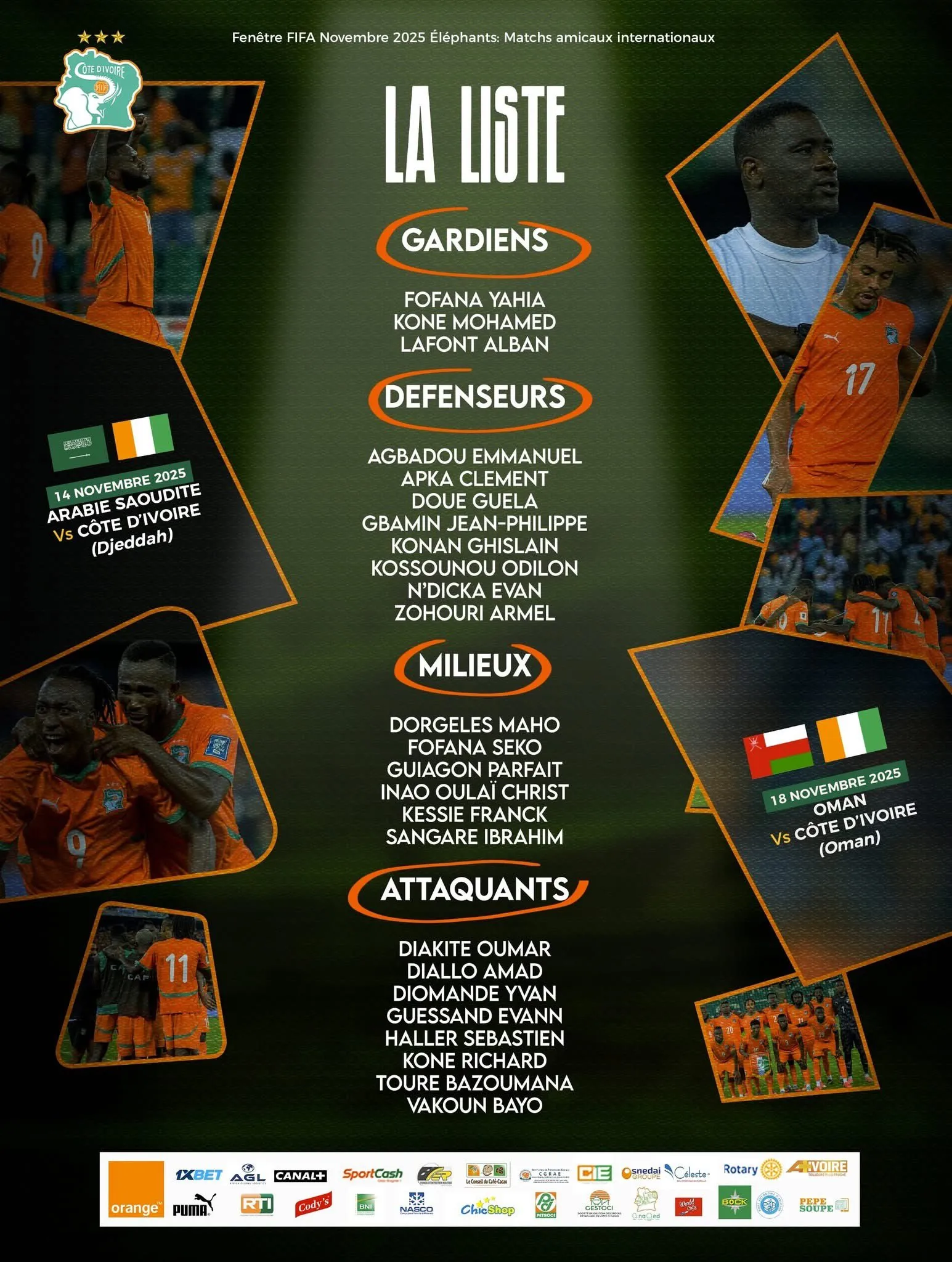 Liste C&ocirc;te d&rsquo;Ivoire