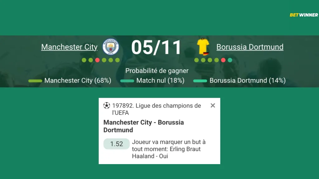Jouez sur la rencontre entre Manchester City et le Borussia Dortmund sur Premier Bet.