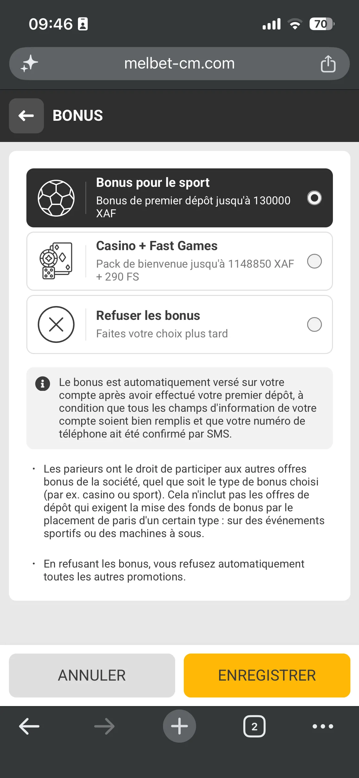 choix Bonus sport Inscription MelBet code promo