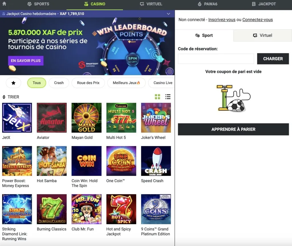 L'interface casino de BetPawa